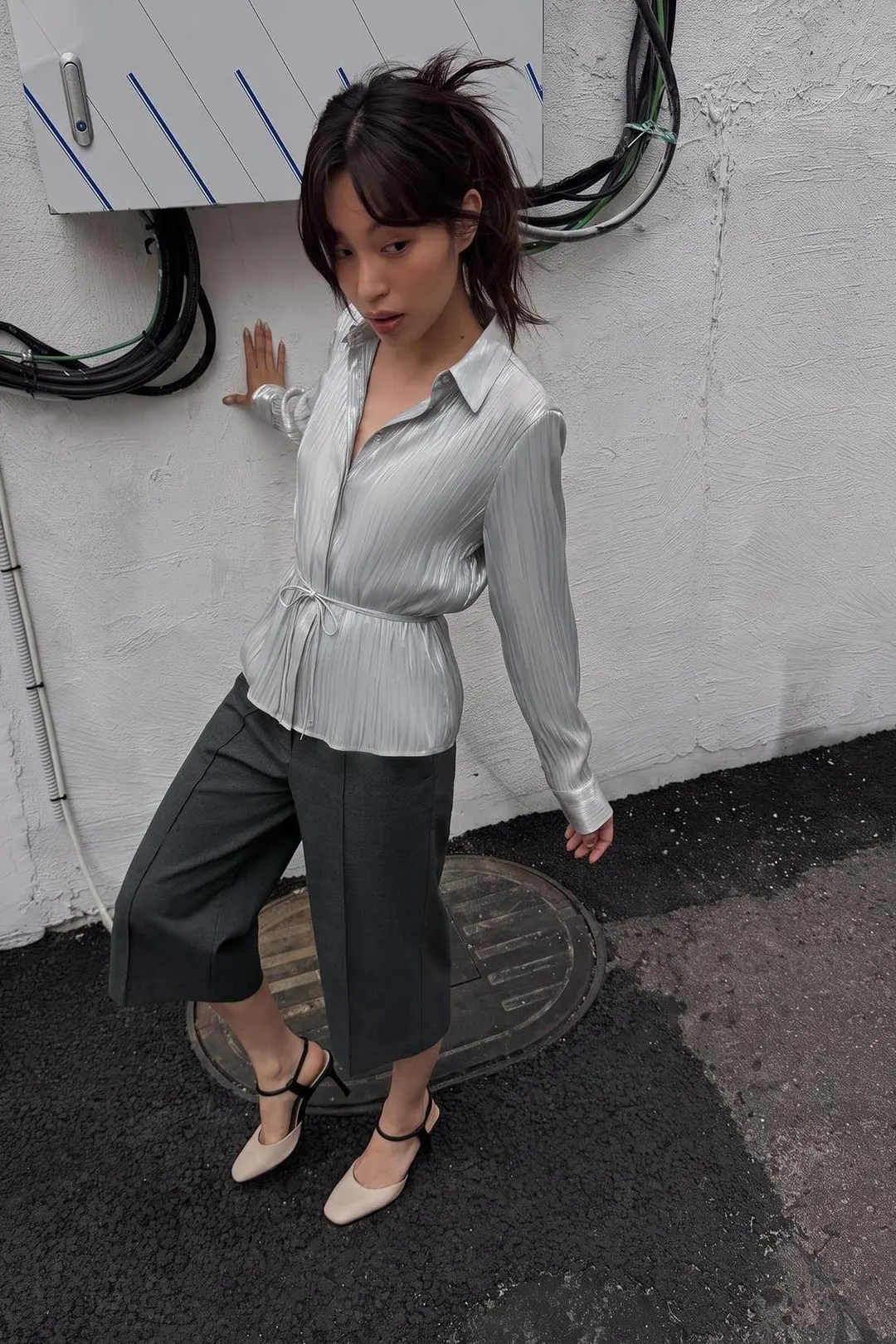 Рубашка с блеском и поясом, Zara