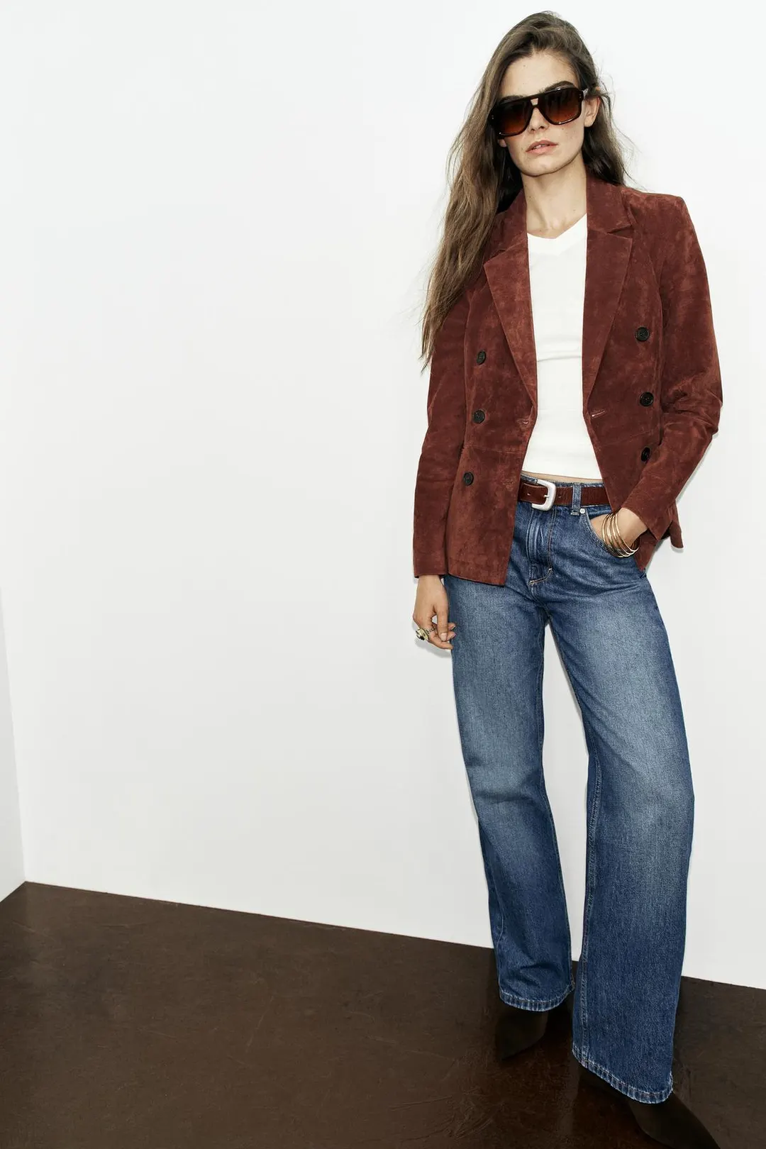 Кожаный блейзер классического кроя, Zara