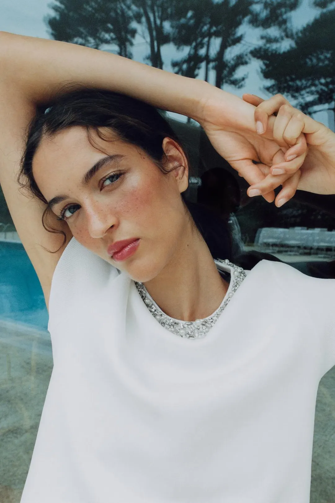 Трикотажный топ с декоративными бусинами, Zara