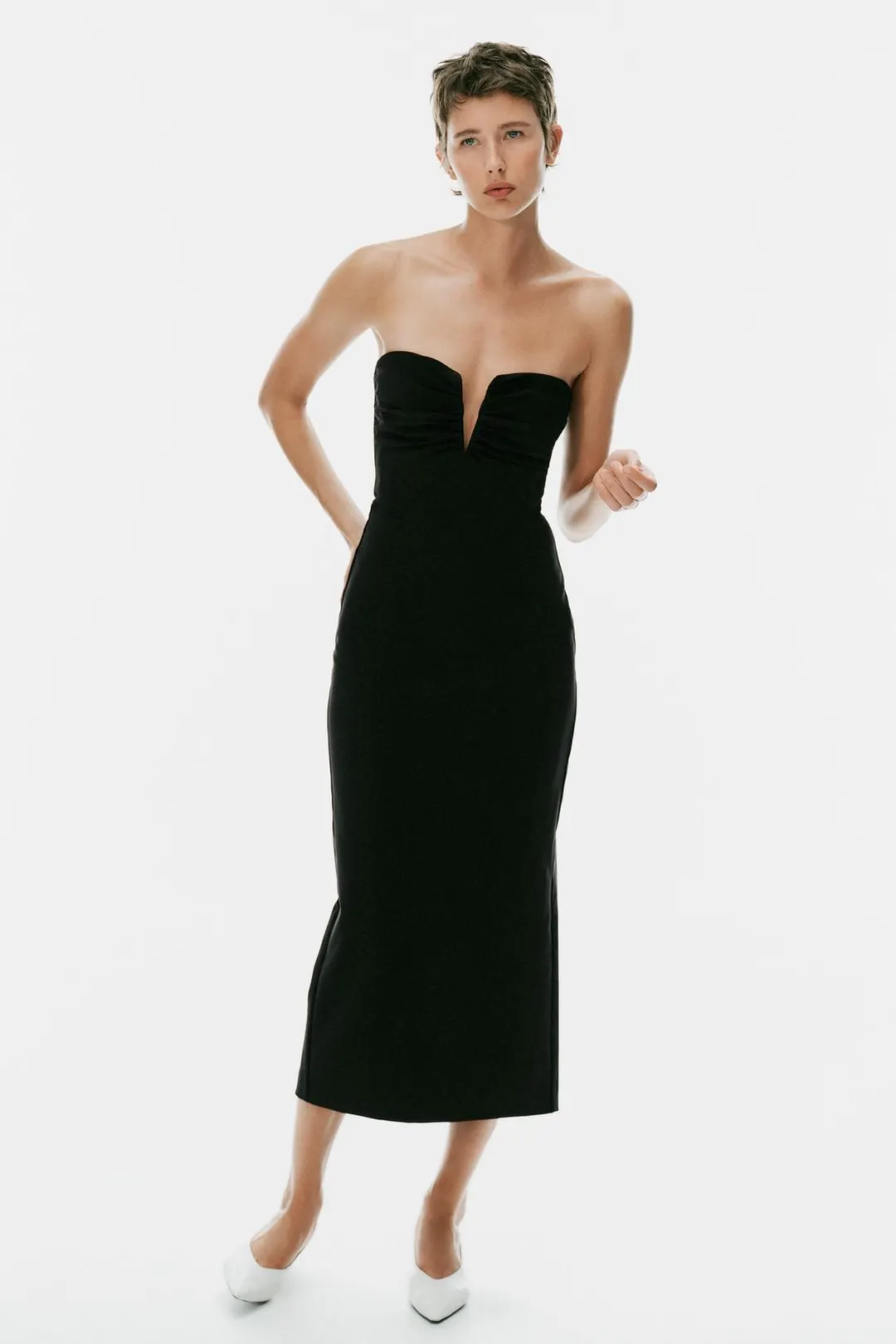 Платье миди с вырезом и сборками, Zara