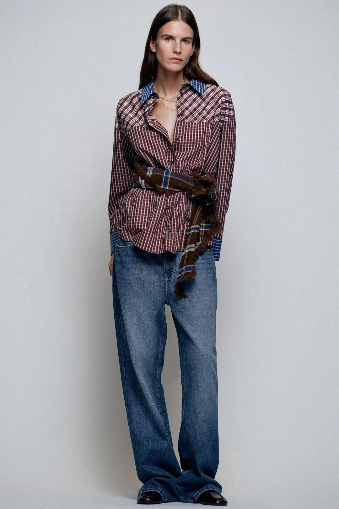 Рубашка в технике пэчворк в клетку, Zara