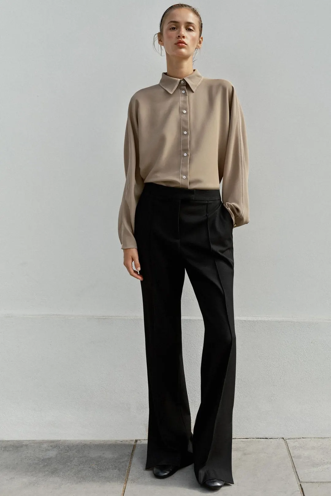 Рубашка с контрастной отстрочкой, Zara