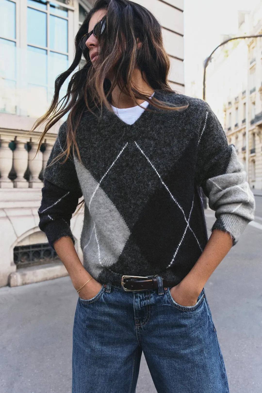 Джемпер с узором аргайл и ворсистой отделкой, Zara