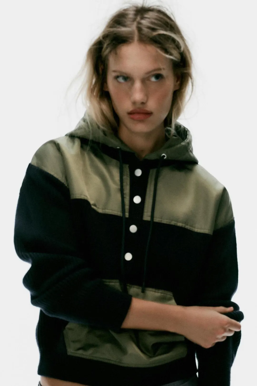 Джемпер комбинированной вязки со съемным капюшоном, Zara