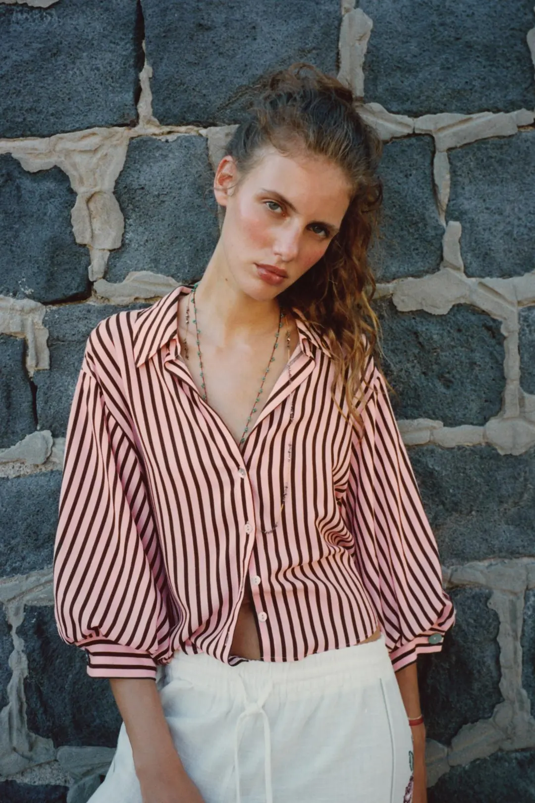 Рубашка в полоску с пышными рукавами, Zara