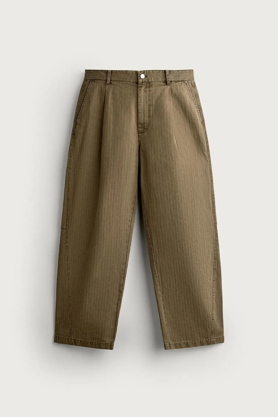 Брюки баллоны из стираной ткани в елочку, Zara