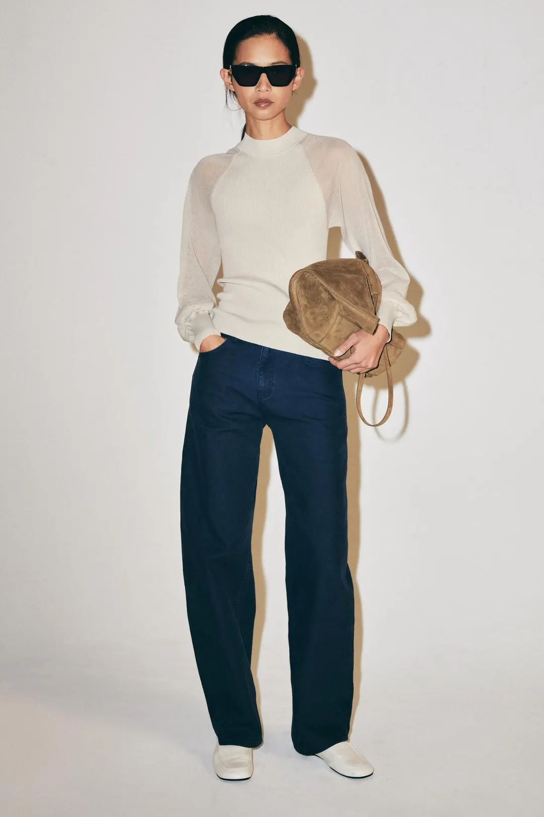 Вязаный джемпер с контрастными рукавами, Zara