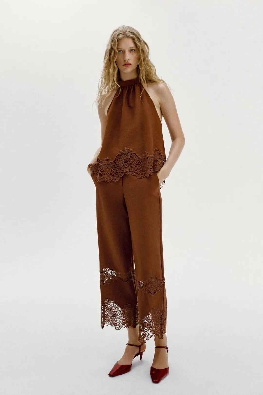 Брюки с ажурной вышивкой, Zara