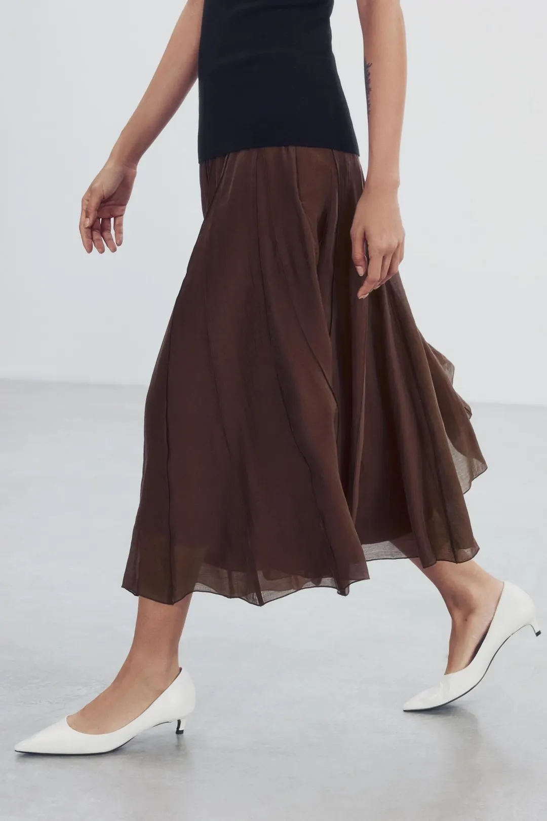 Комбинированная юбка ZW Collection струящегося кроя, Zara