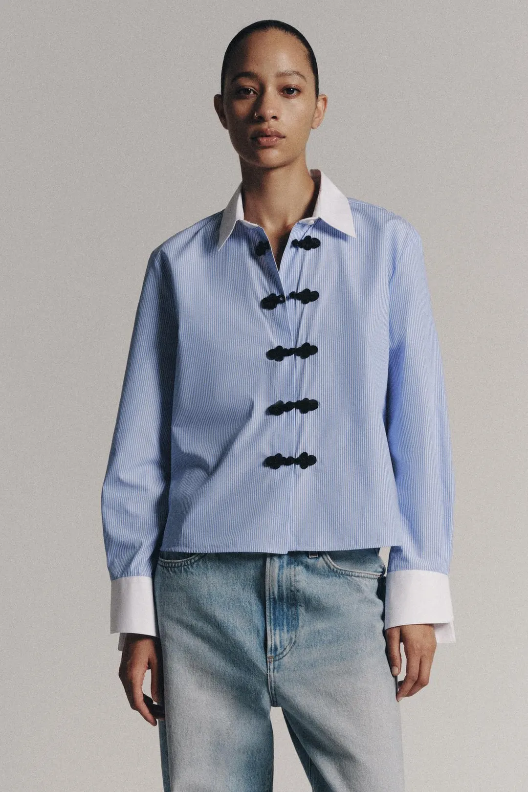 Рубашка в полоску с застежкой на навесные петли ZW Collection, Zara