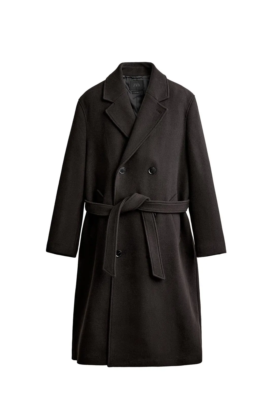 Двубортное пальто из смесовой шерсти с поясом, Zara