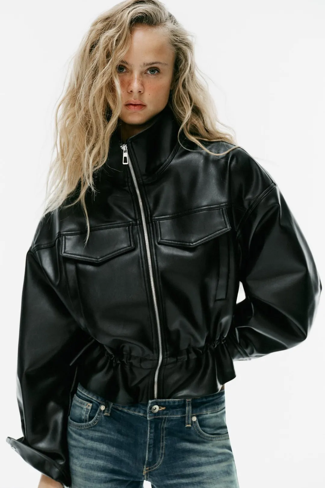 Куртка под кожу с регулируемой талией, Zara