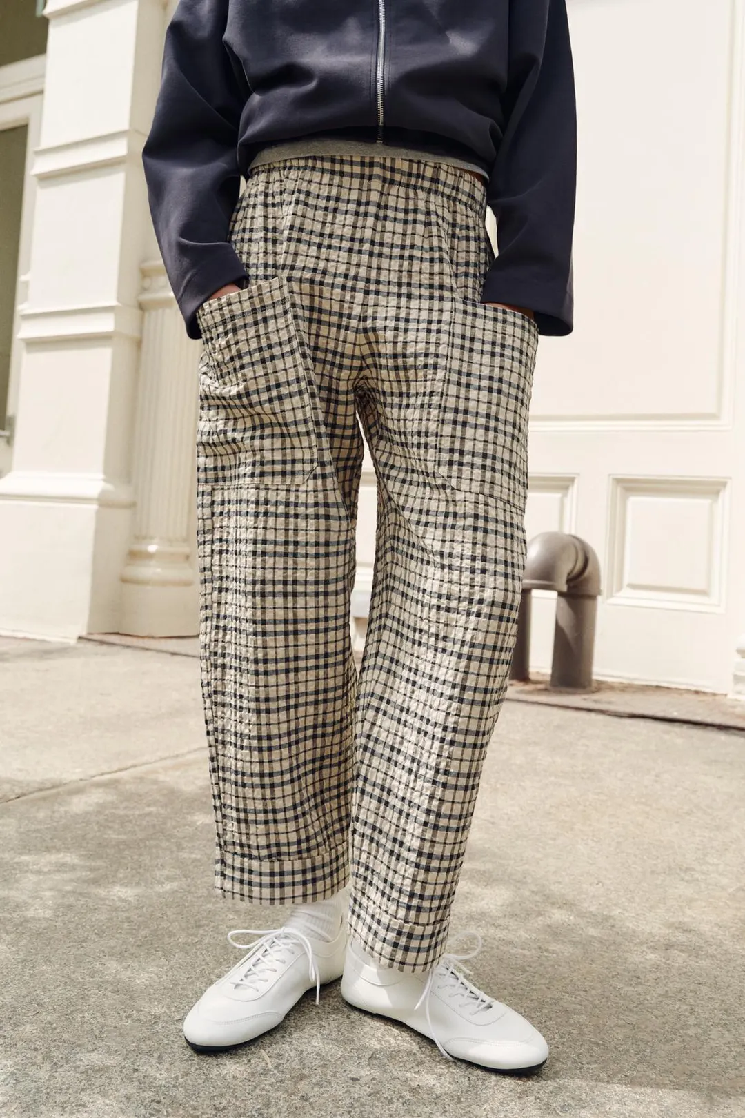 Брюки в клетку с эластичным поясом, Zara