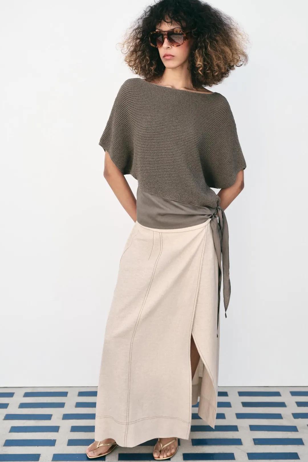 Топ вязаный с контрастным узлом, Zara