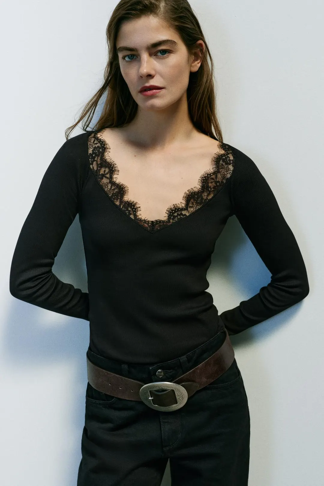 Комбинированная футболка в рубчик, Zara