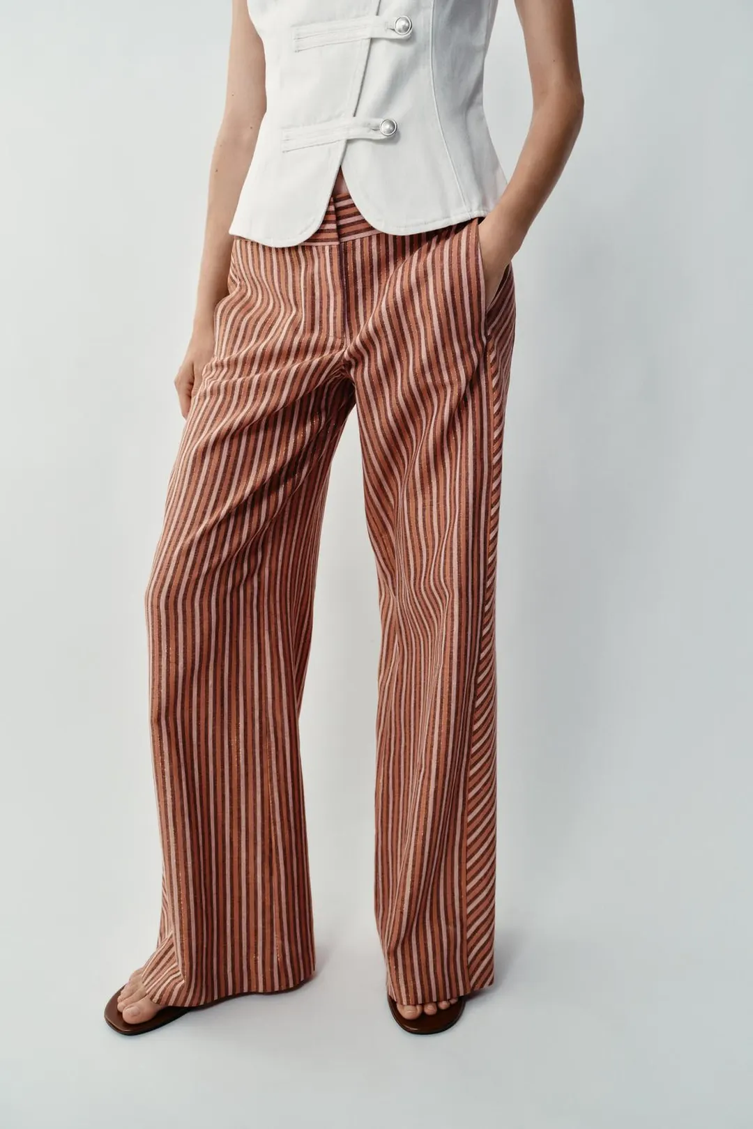 Брюки широкие в полоску с металлизированной нитью, Zara