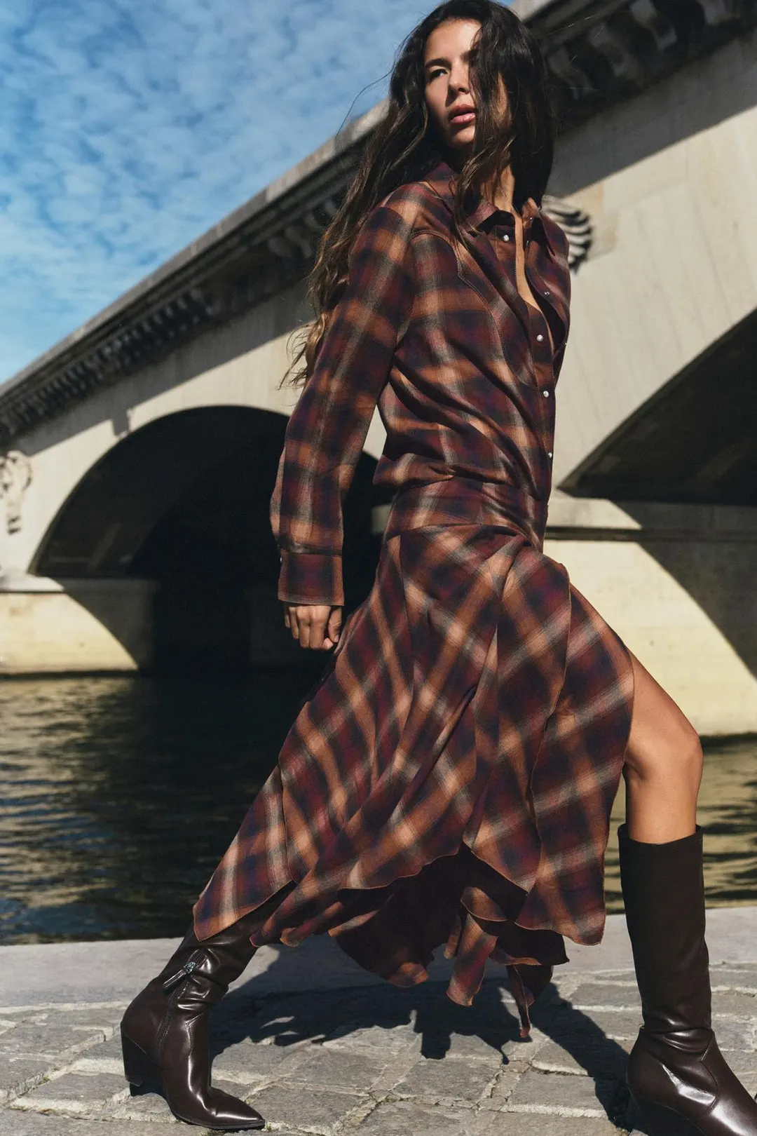 Юбка миди в клетку с разрезами, Zara