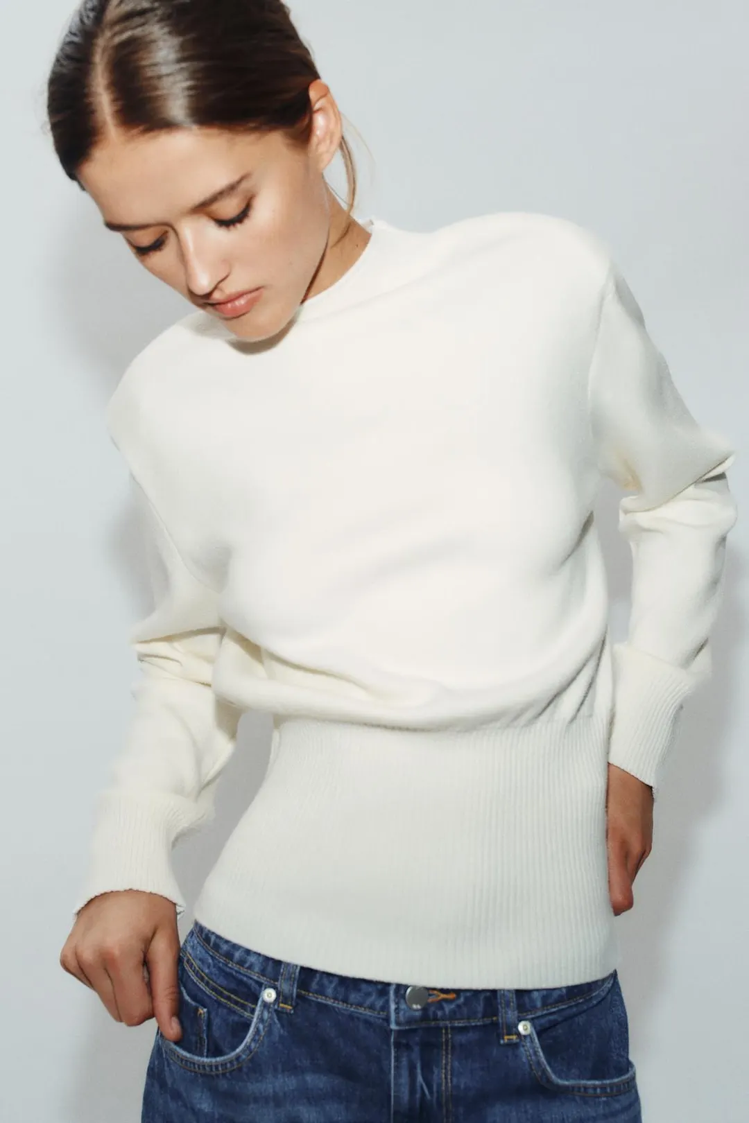 Вязаный свитер с подплечниками, Zara