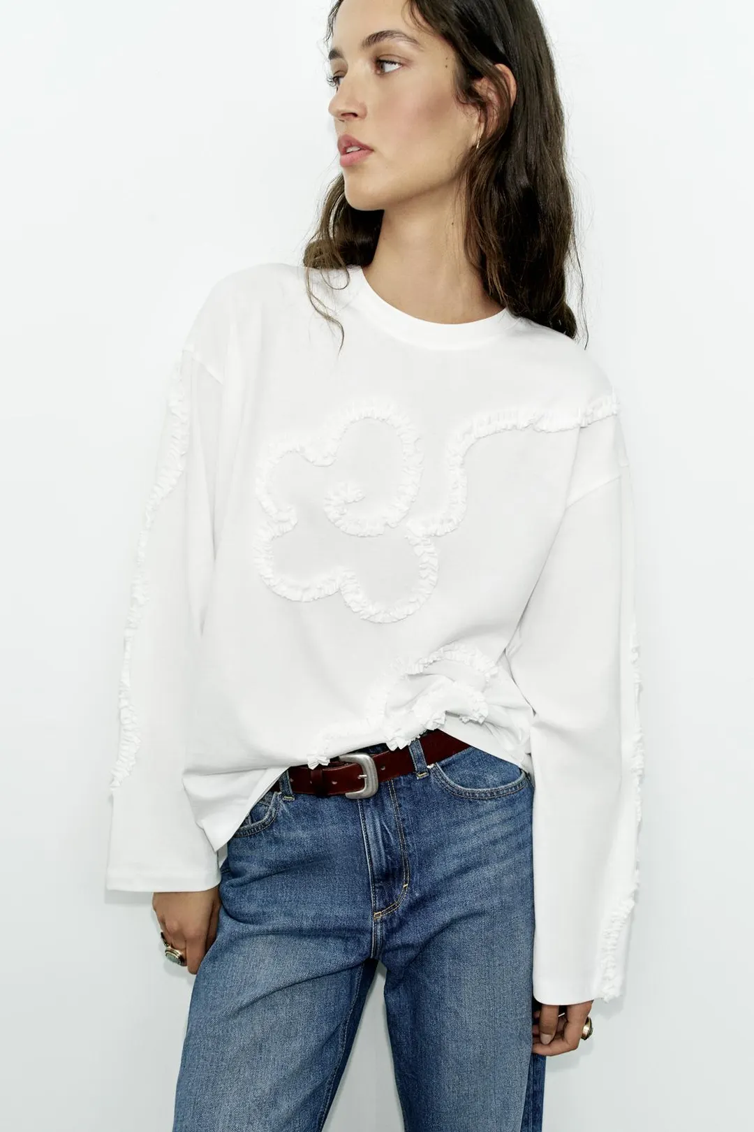 Фактурная футболка с длинными рукавами, Zara