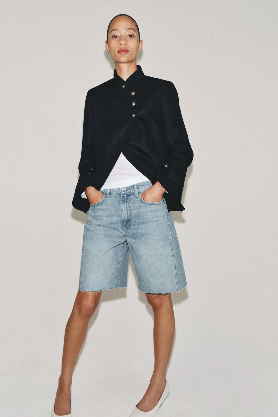 Джинсовые бермуды ZW Collection свободного кроя со средней посадкой, Zara