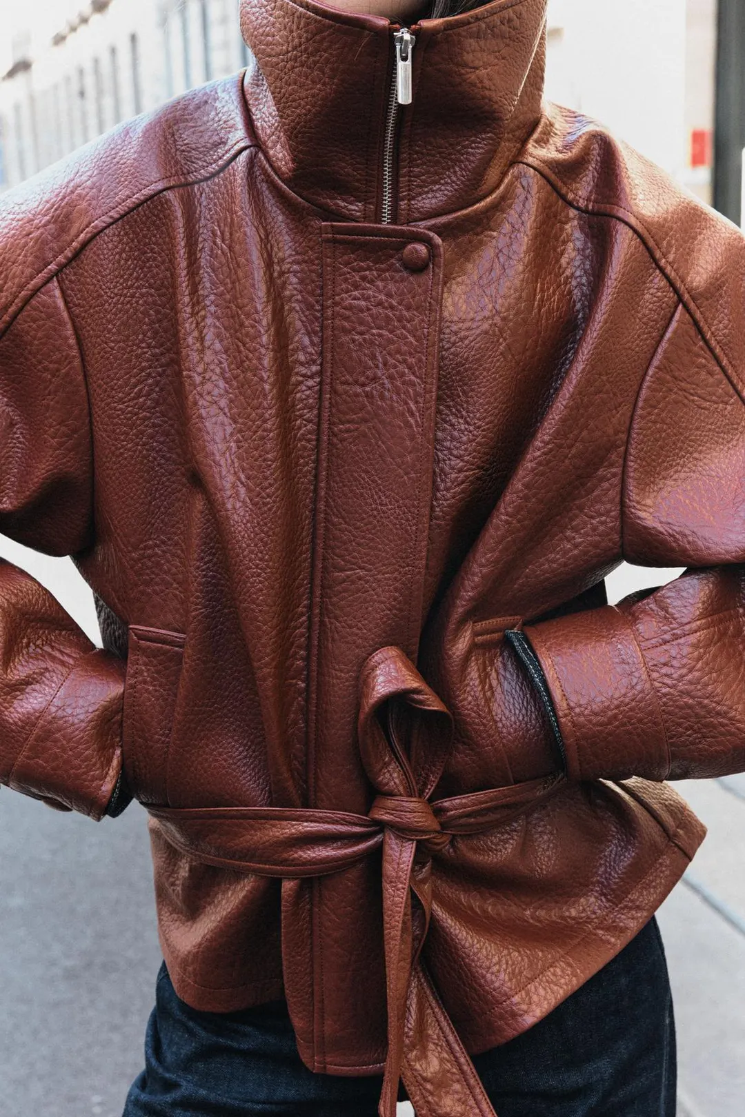 Куртка под кожу с поясом, Zara