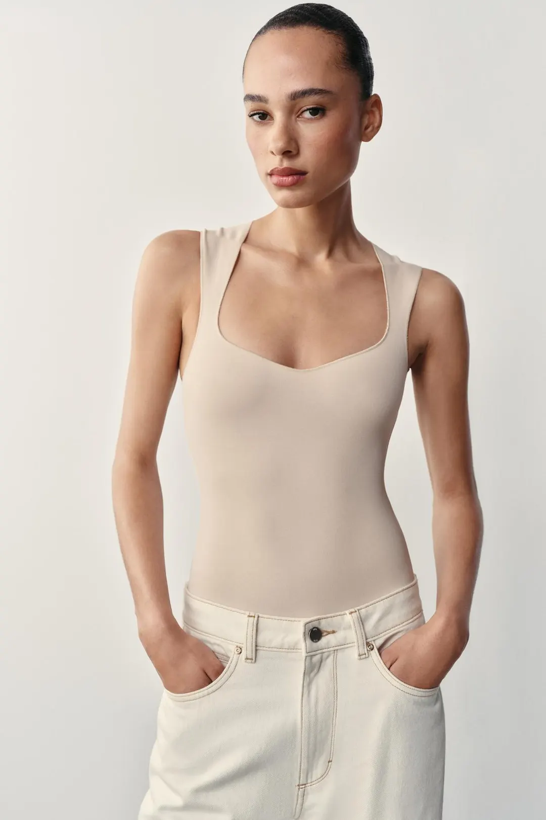 Боди стрейч с квадратным вырезом, Zara