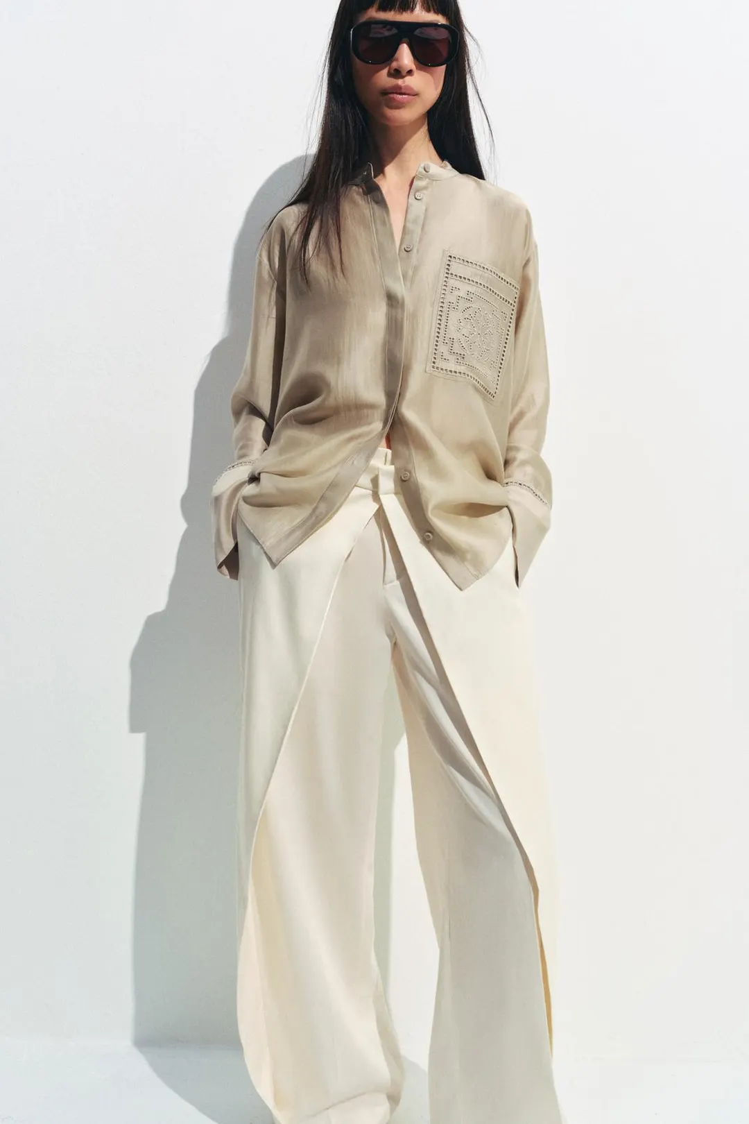 Рубашка с вышитым карманом ZW Collection, Zara