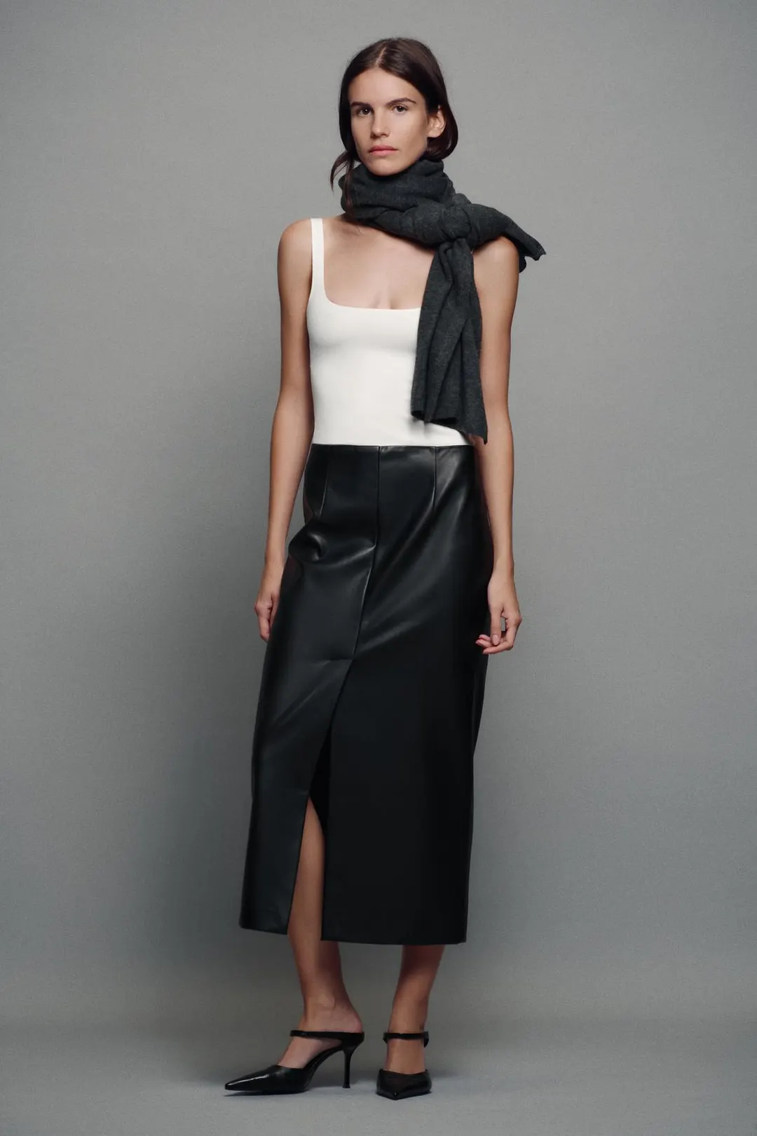Юбка прямого кроя под кожу ZW Collection, Zara