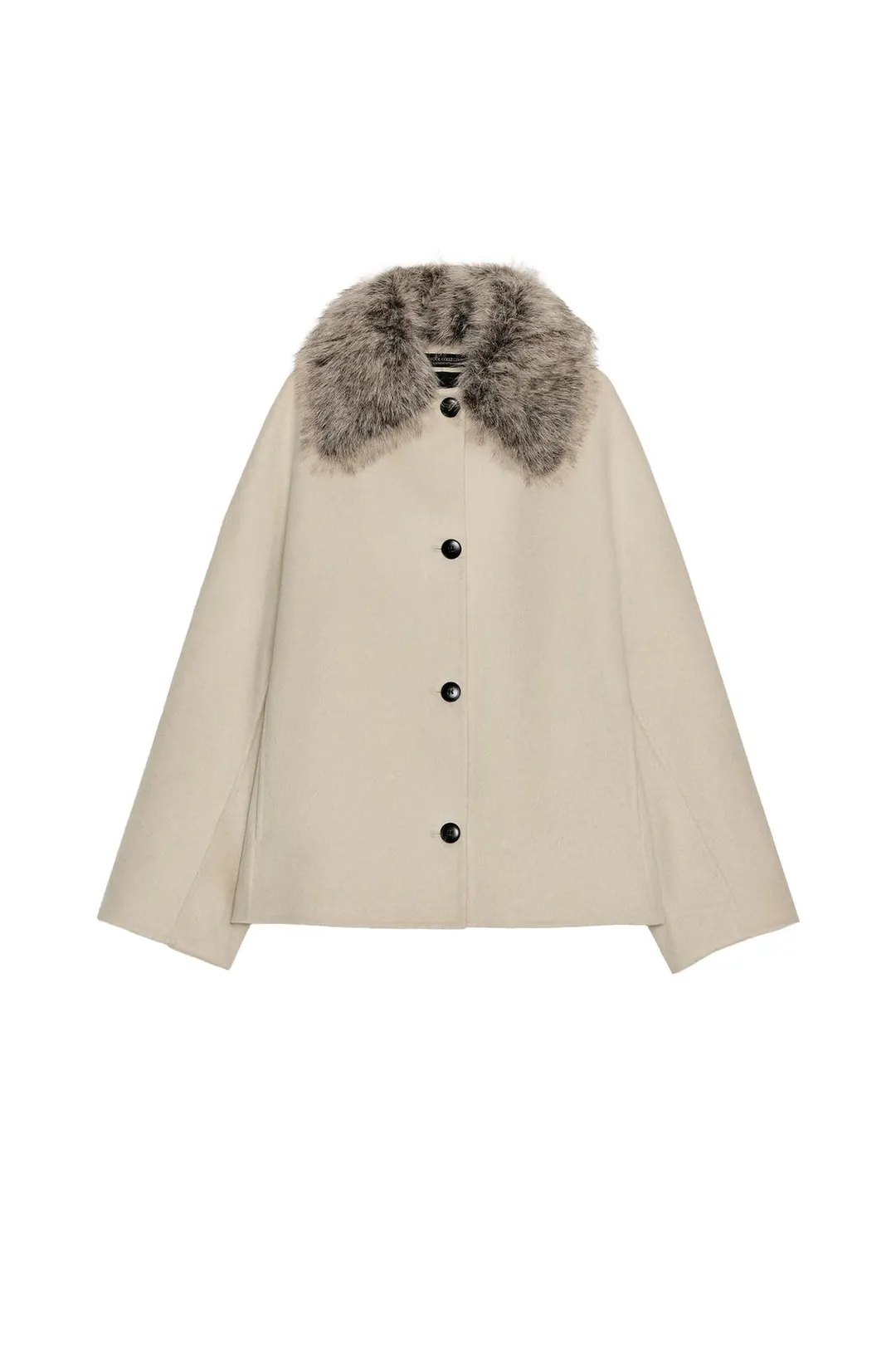 Куртка ZW Collection из смесовой шерсти с воротником из искусственного меха, Zara