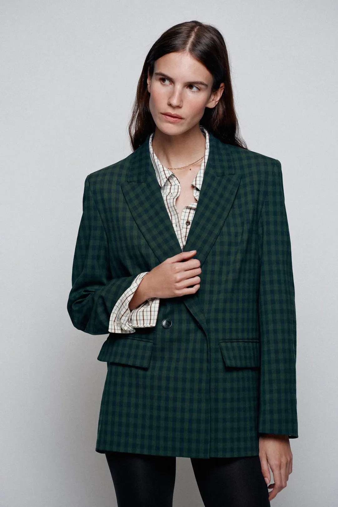 Двубортный жакет в клетку, Zara