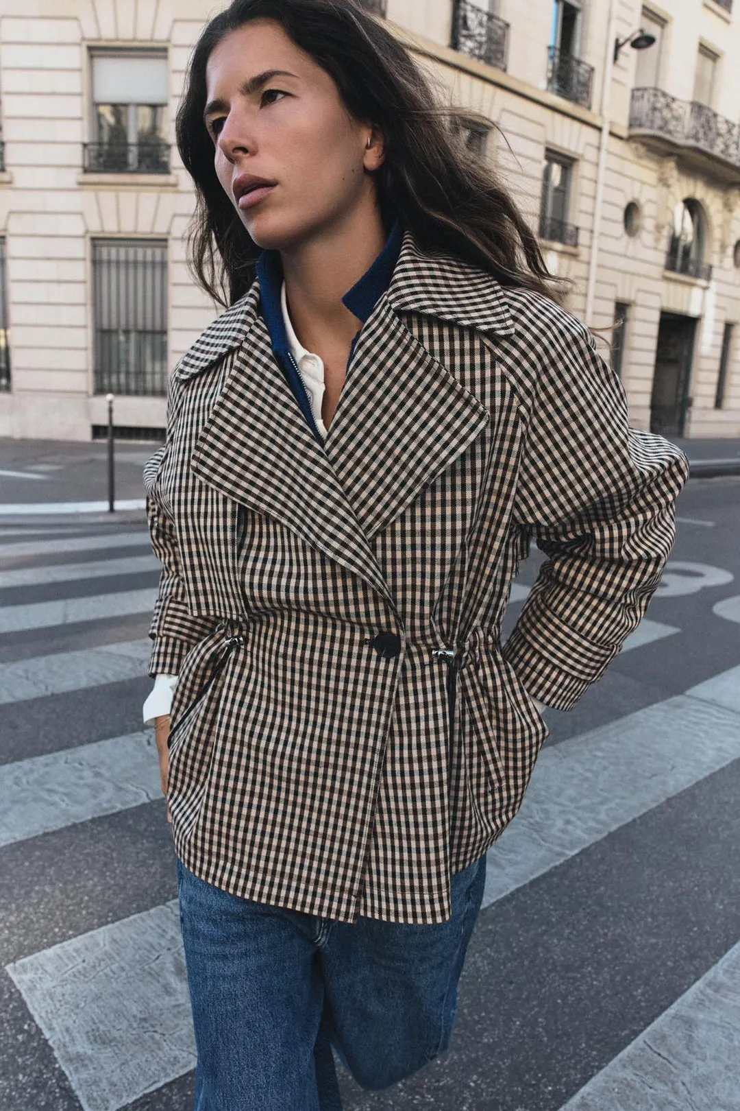 Двубортный клетчатый тренч, Zara