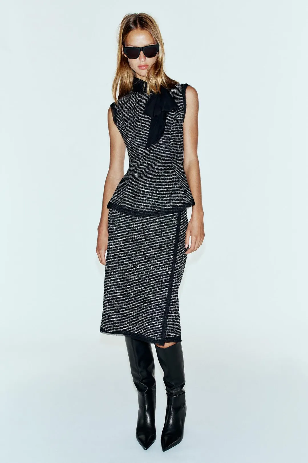 Комбинированная фактурная юбка миди, Zara