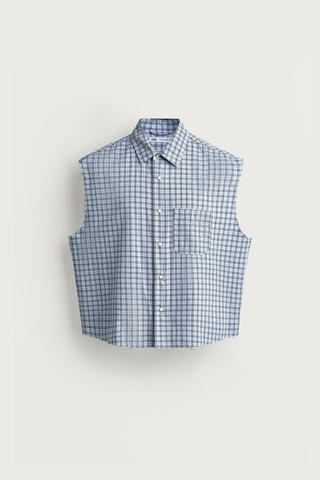 Укороченная рубашка без рукавов в клетку, Zara