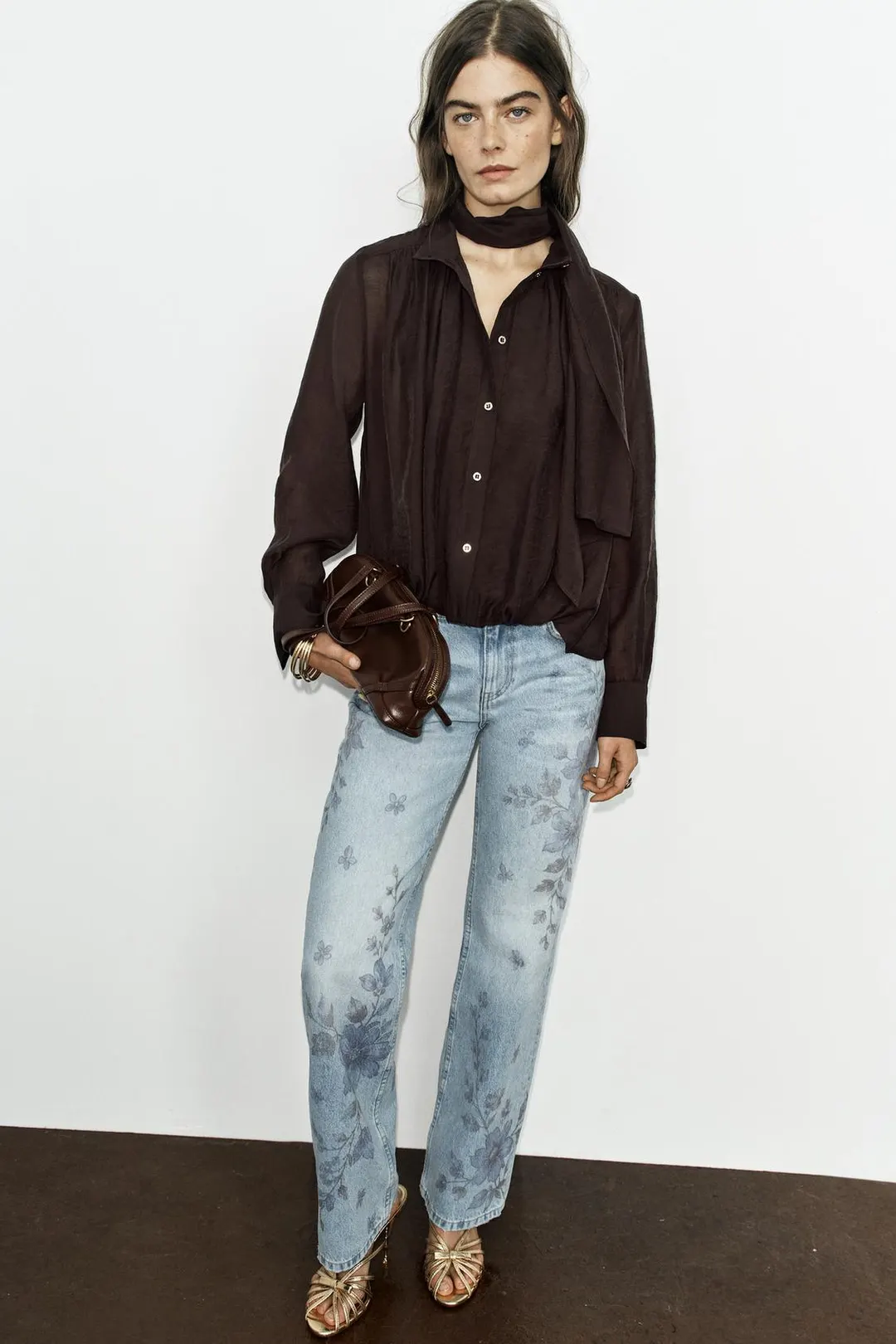 Рубашка с шарфом, Zara