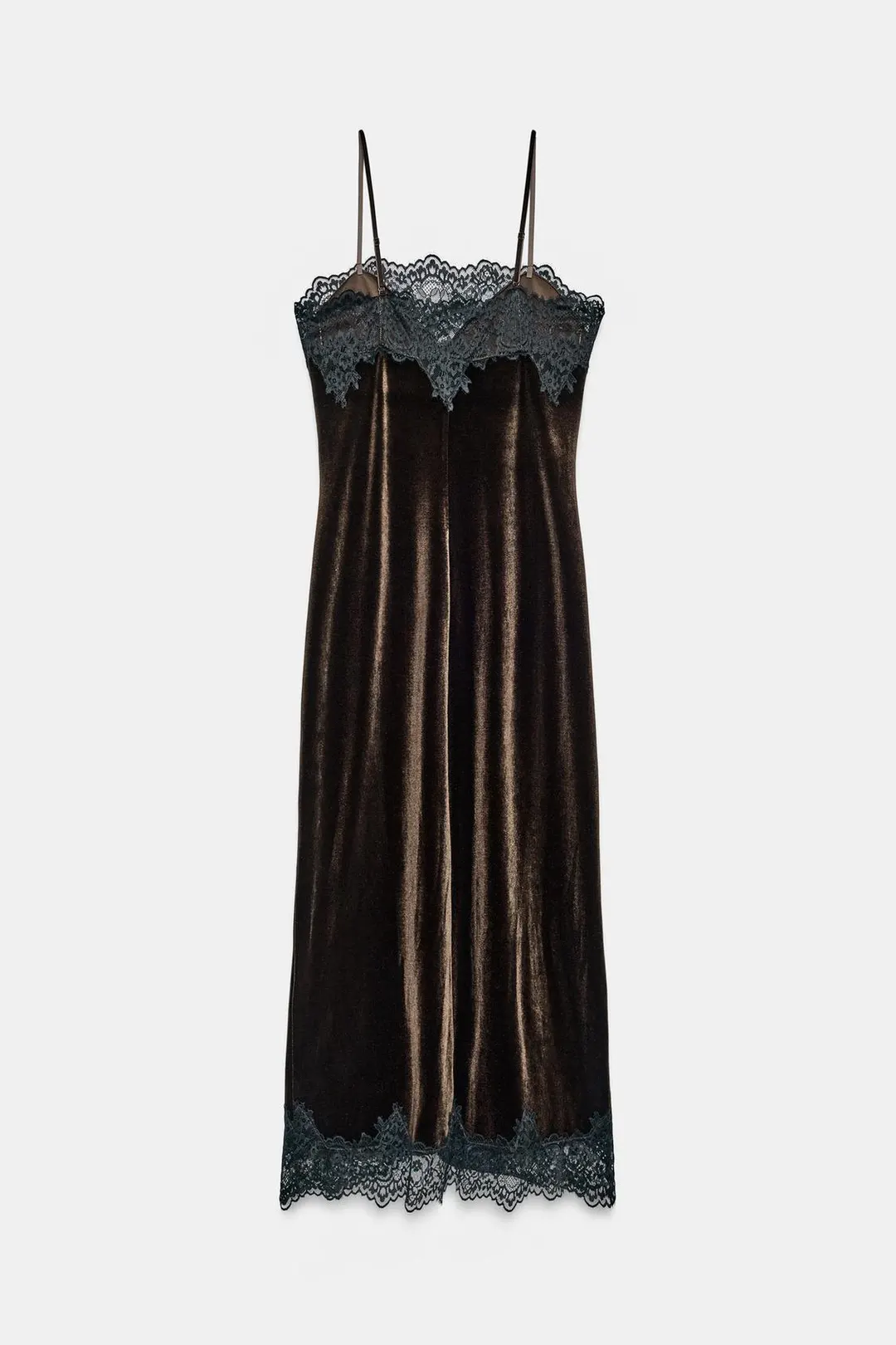 Длинное бархатное платье с кружевом, Zara