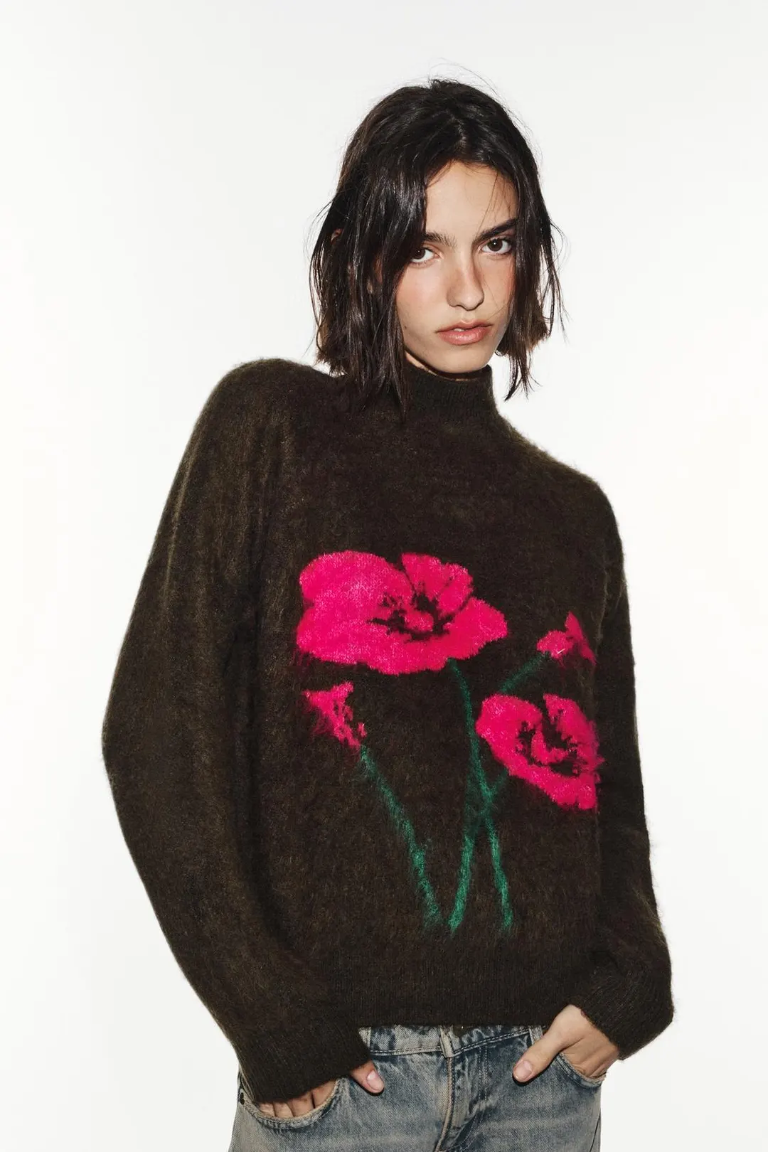 Вязаный свитер с цветочным узором, Zara