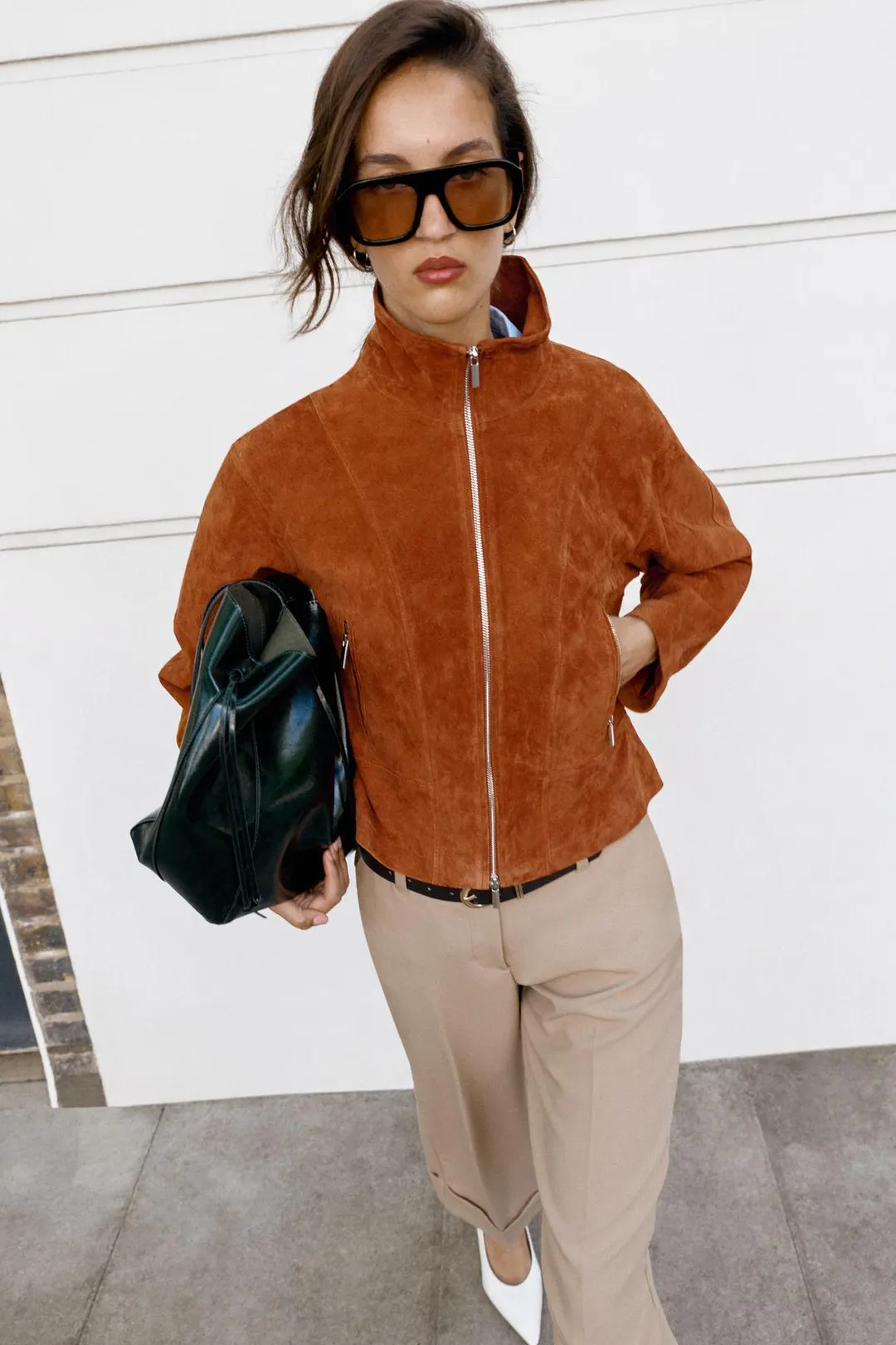Куртка с высоким воротником из 100% кожи, Zara