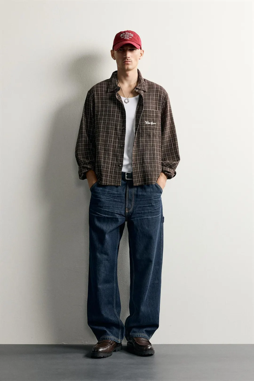 Комбинированная рубашка в клетку с вышивкой, Zara