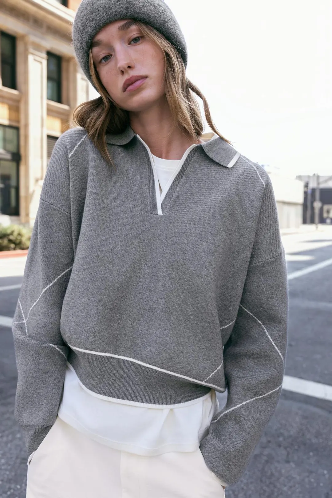 Свитер-поло с контрастным кантом, Zara