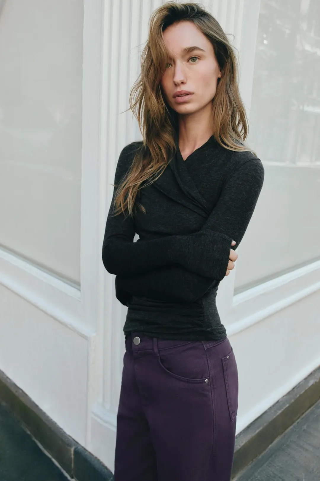 Футболка из лиоцелла с драпировкой сбоку, Zara