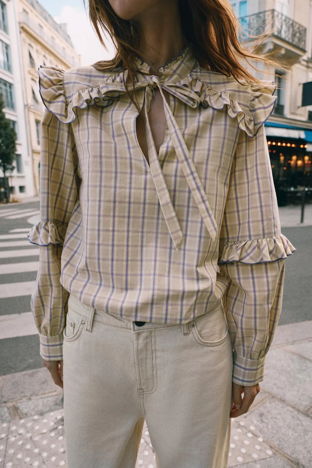 Блузка в клетку с оборками, Zara