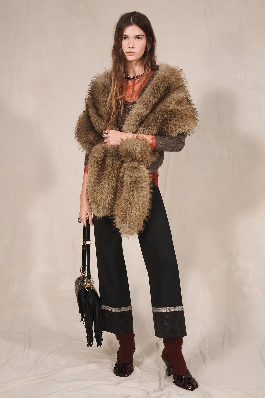 Брюки жаккардовые с контрастным узором Limited Edition, Zara