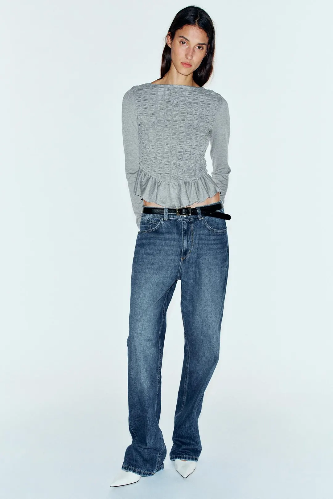 Топ с баской и жатой отделкой, Zara