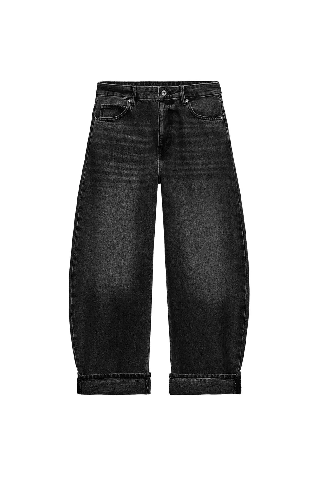 Джинсы ZW Collection силуэта balloon средней посадки с отворотами, Zara