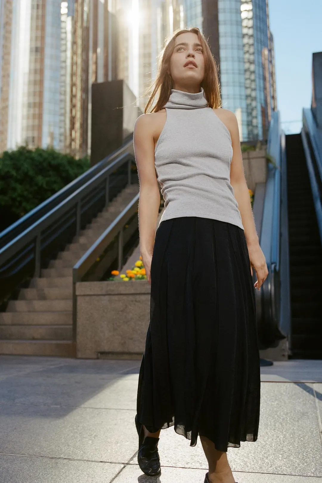 Комбинированная юбка ZW Collection струящегося кроя, Zara