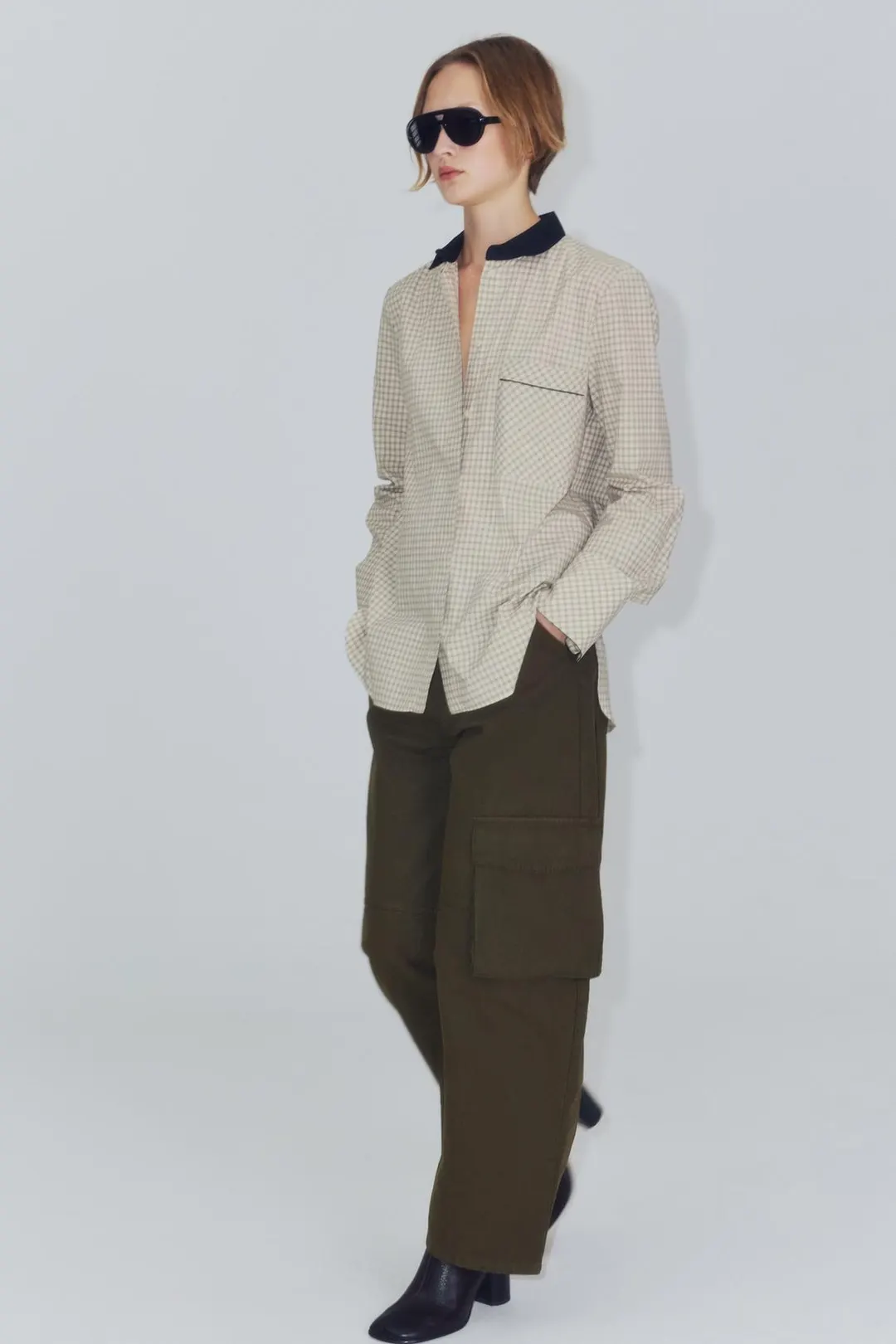 Рубашка в клетку с контрастным воротником ZW Collection, Zara