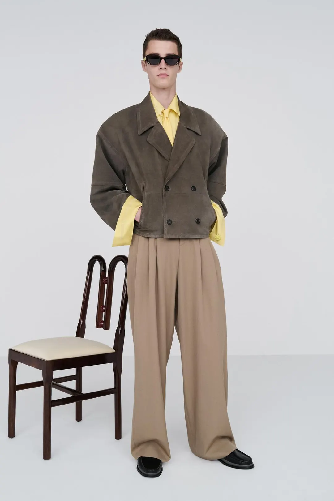 Укороченная куртка из натуральной замши, Zara