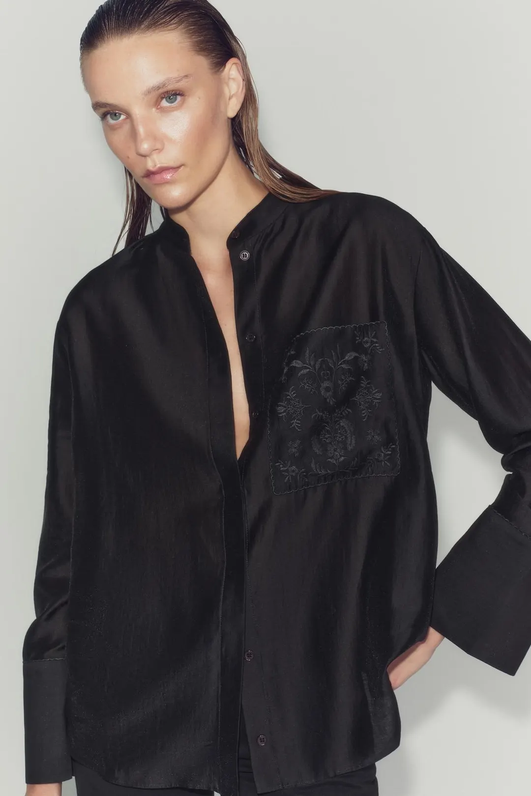 Рубашка с вышитым карманом ZW Collection, Zara