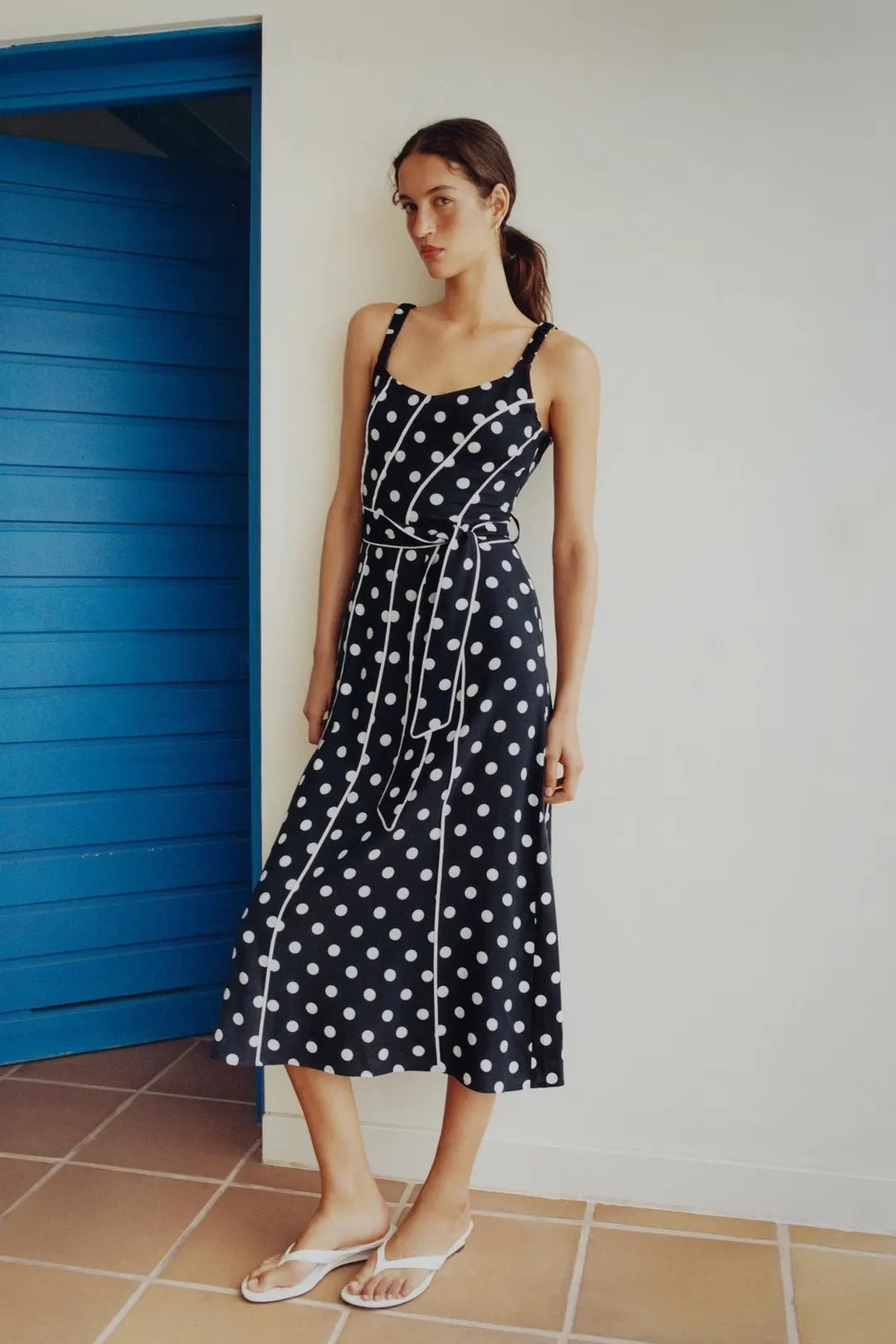 Платье миди в горошек с поясом, Zara