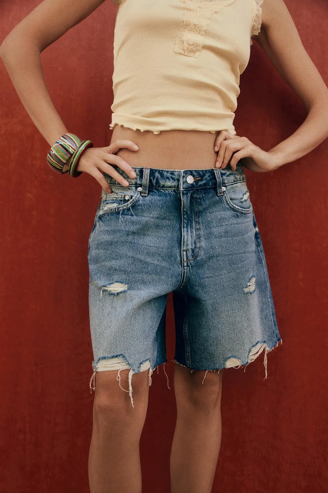 Джинсовые бермуды Z1975 с разрывами, Zara